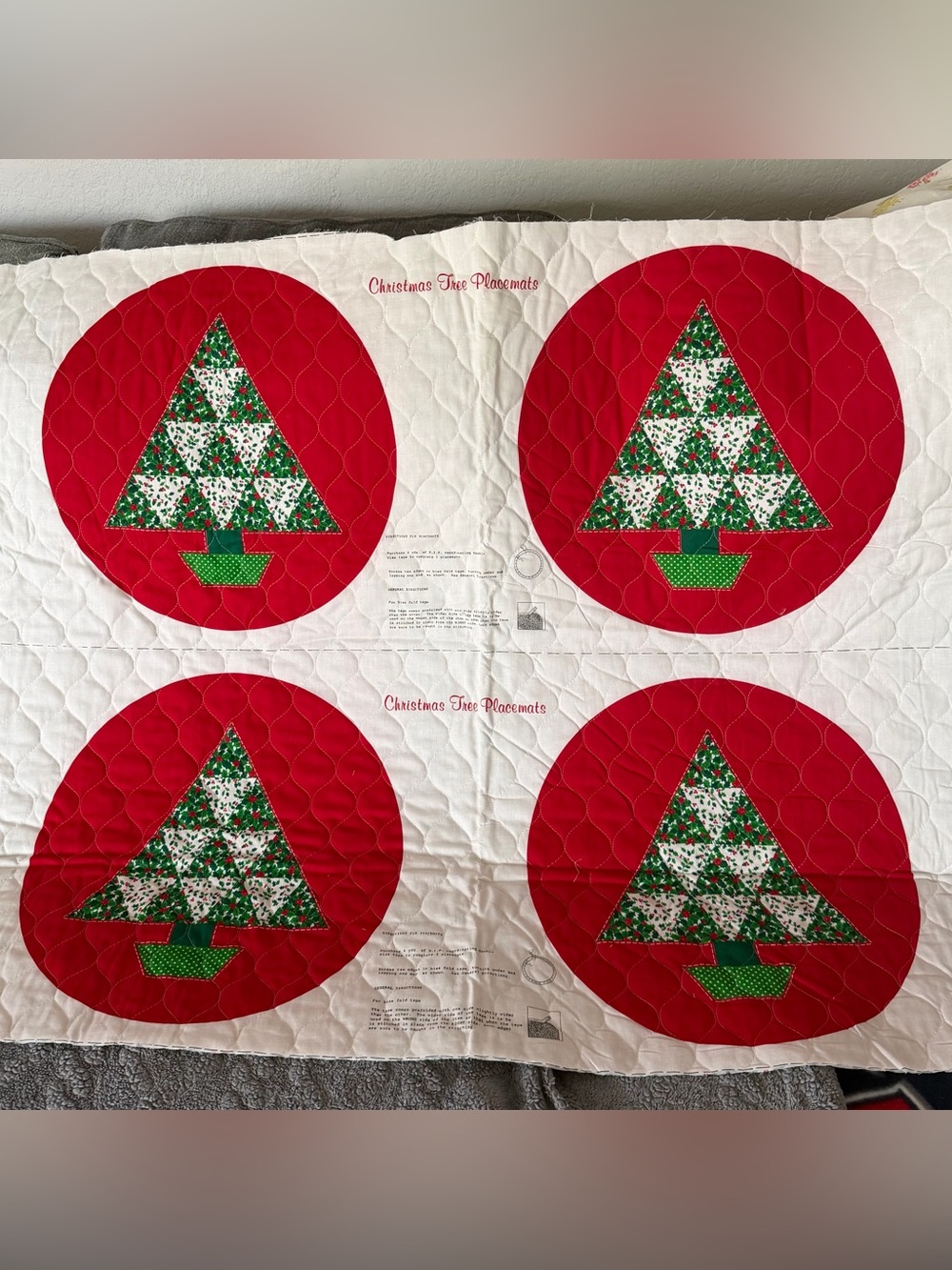 VTG Unfinished Cranston Print Works "Christmas Tree Placemats" cut & sew fabric